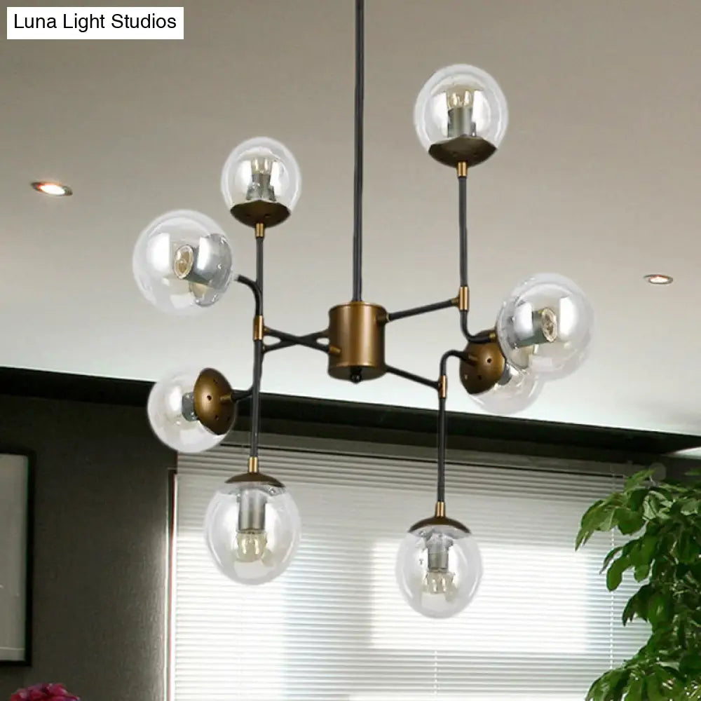 Modern Black Chrome Glass Globe Chandelier Pendant Light - Industrial Style 8/9 Lights For Living