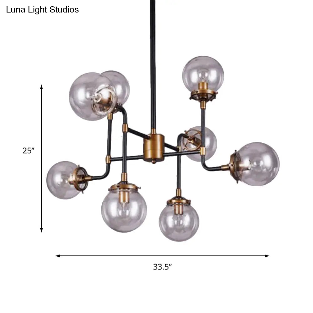 Modern Black Chrome Glass Globe Chandelier Pendant Light - Industrial Style 8/9 Lights For Living