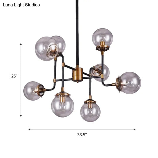 Modern Black Chrome Glass Globe Chandelier Pendant Light - Industrial Style 8/9 Lights For Living