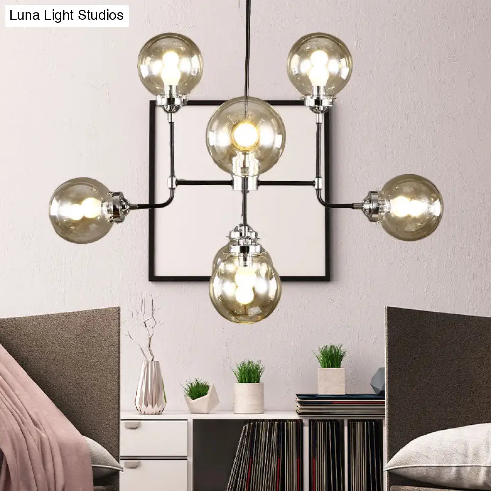 Modern Black Chrome Glass Globe Chandelier Pendant Light - Industrial Style 8/9 Lights For Living