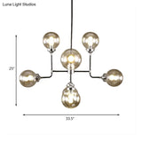 Modern Black Chrome Glass Globe Chandelier Pendant Light - Industrial Style 8/9 Lights For Living