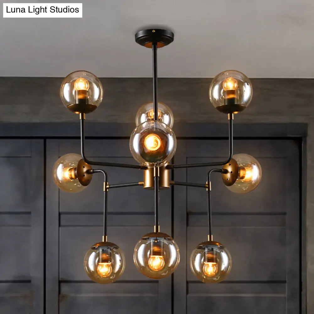 Industrial 8/9-Light Black/Chrome Clear Glass Globe Chandelier Pendant For Living Room 9 /