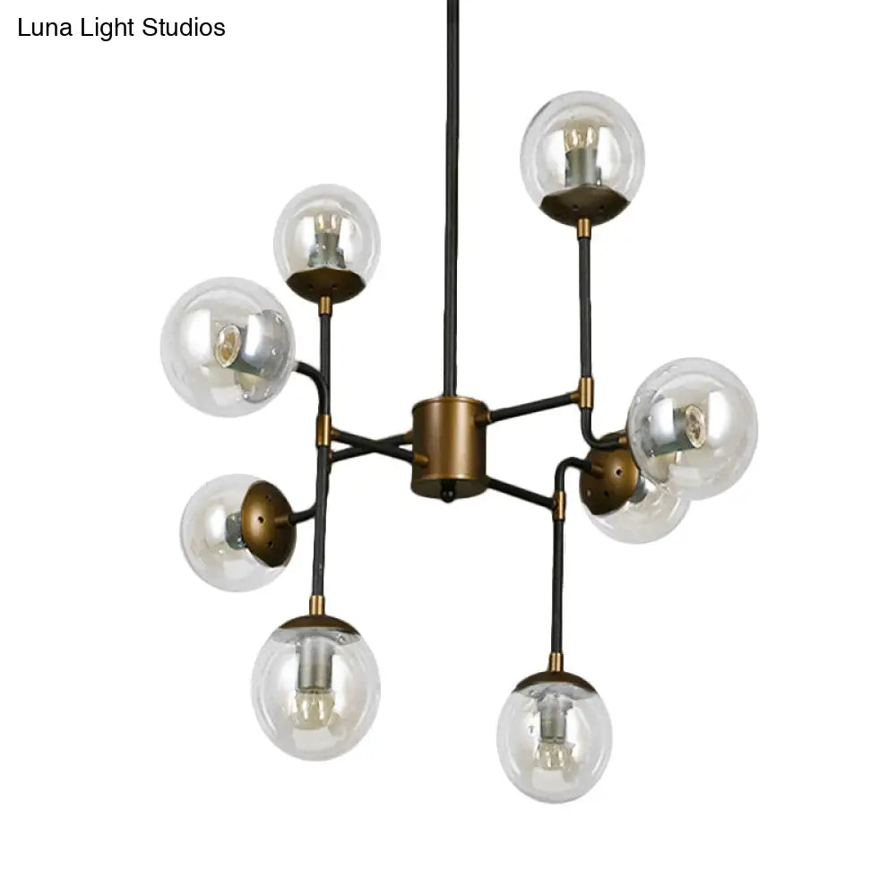 Modern Black Chrome Glass Globe Chandelier Pendant Light - Industrial Style 8/9 Lights For Living