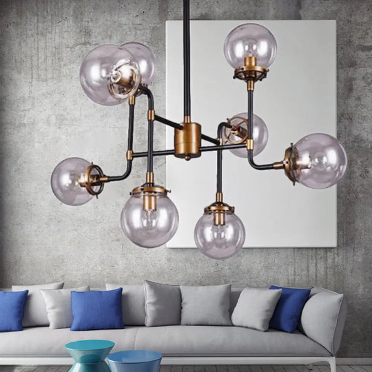 Modern Black Chrome Glass Globe Chandelier Pendant Light - Industrial Style 8/9 Lights For Living