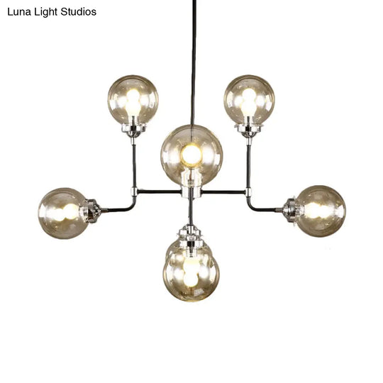 Modern Black Chrome Glass Globe Chandelier Pendant Light - Industrial Style 8/9 Lights For Living