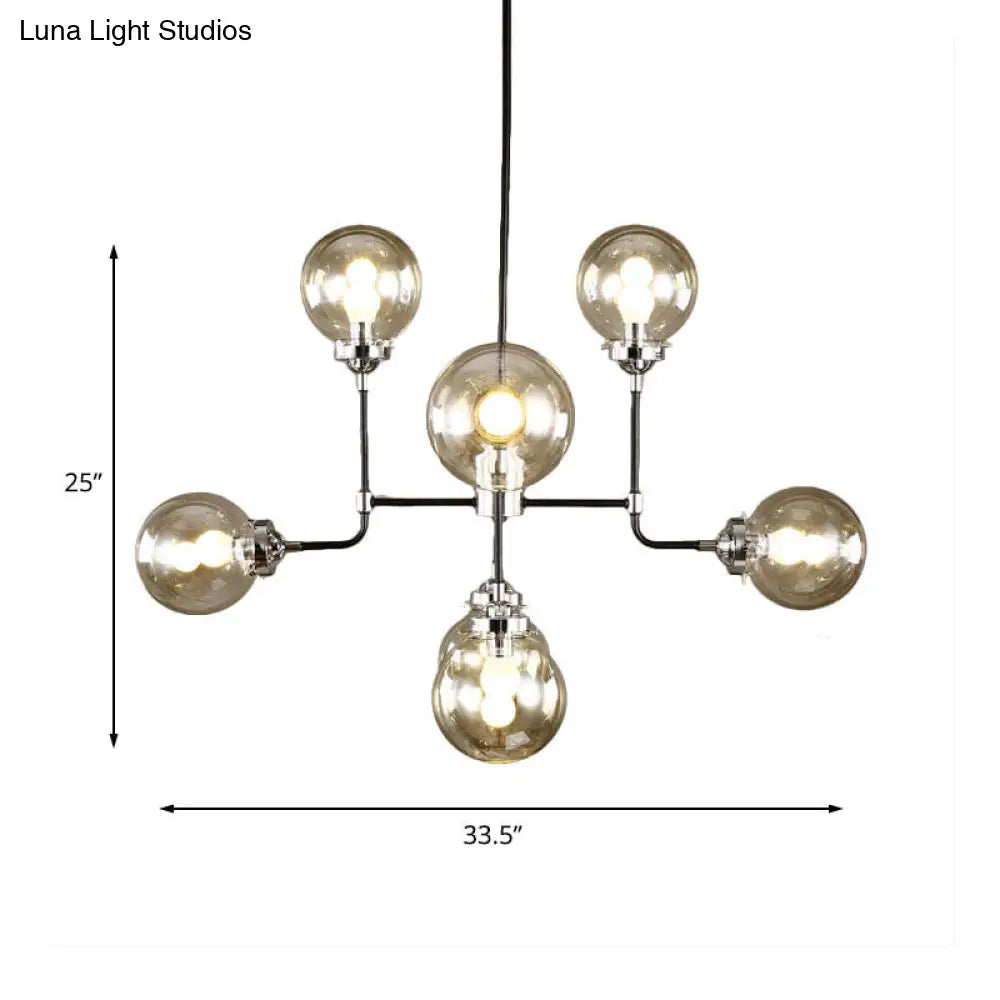 Industrial 8/9-Light Black/Chrome Clear Glass Globe Chandelier Pendant For Living Room