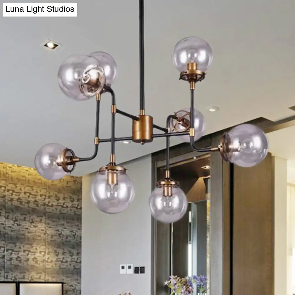 Modern Black Chrome Glass Globe Chandelier Pendant Light - Industrial Style 8/9 Lights For Living