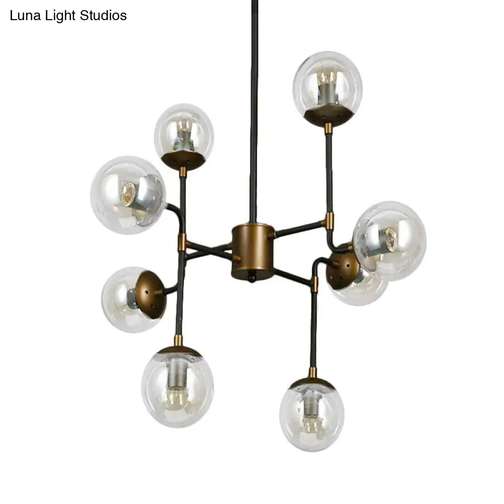 Industrial 8/9-Light Black/Chrome Clear Glass Globe Chandelier Pendant For Living Room