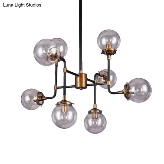 Industrial 8/9-Light Black/Chrome Clear Glass Globe Chandelier Pendant For Living Room