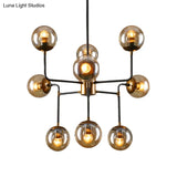 Modern Black Chrome Glass Globe Chandelier Pendant Light - Industrial Style 8/9 Lights For Living
