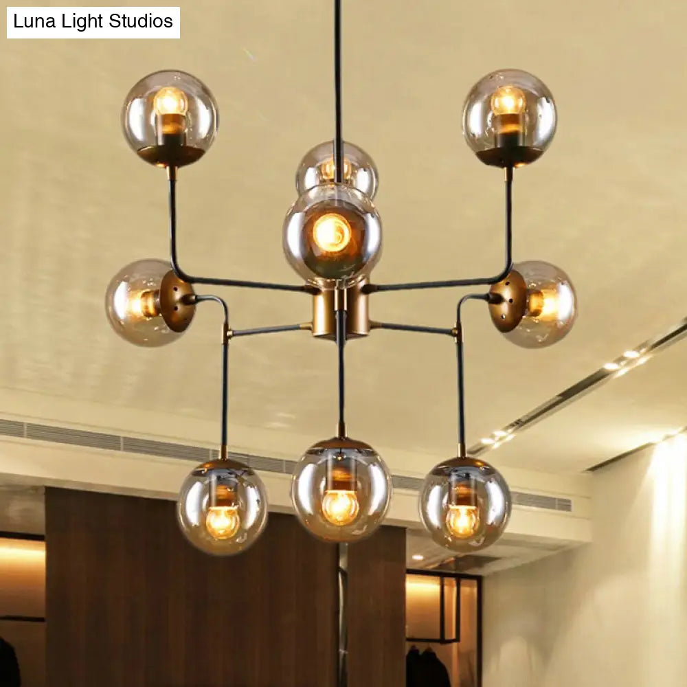 Industrial 8/9-Light Black/Chrome Clear Glass Globe Chandelier Pendant For Living Room