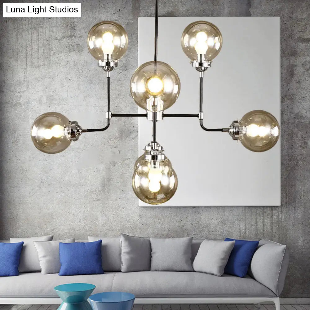 Industrial 8/9-Light Black/Chrome Clear Glass Globe Chandelier Pendant For Living Room 8 / Chrome