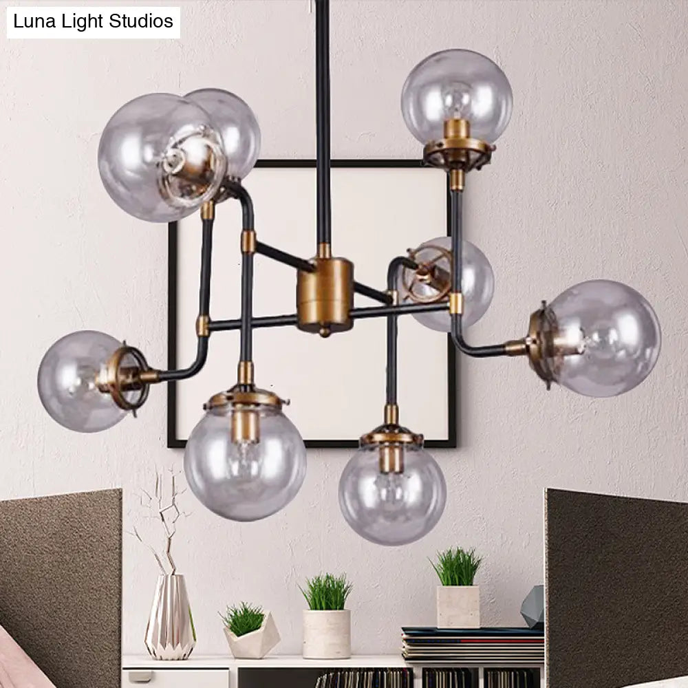 Modern Black Chrome Glass Globe Chandelier Pendant Light - Industrial Style 8/9 Lights For Living