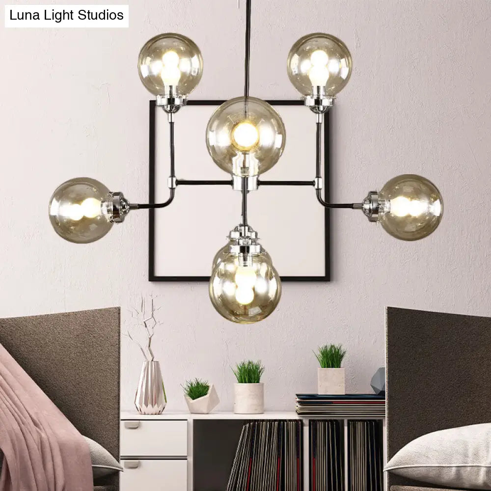 Industrial 8/9-Light Black/Chrome Clear Glass Globe Chandelier Pendant For Living Room