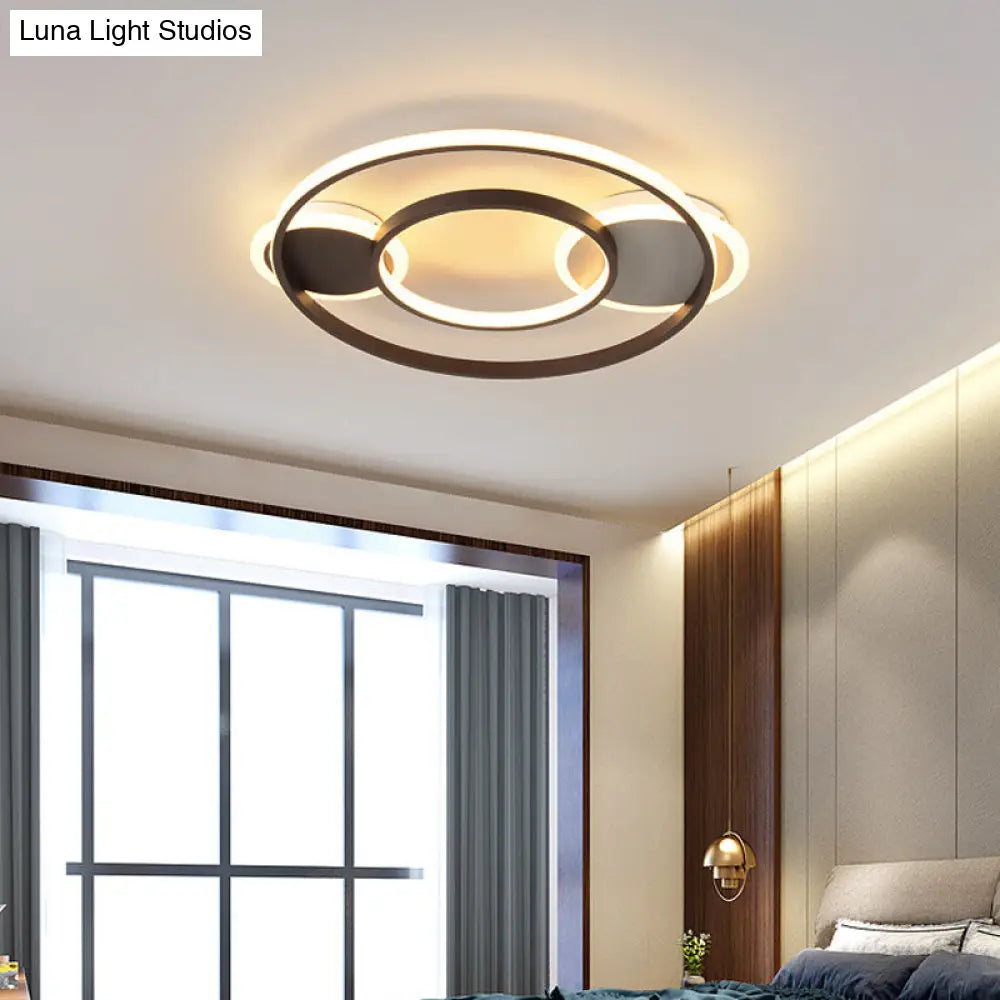 Modern Black Circle Flush Mount Led Ceiling Lamp For Childs Bedroom Beige / A