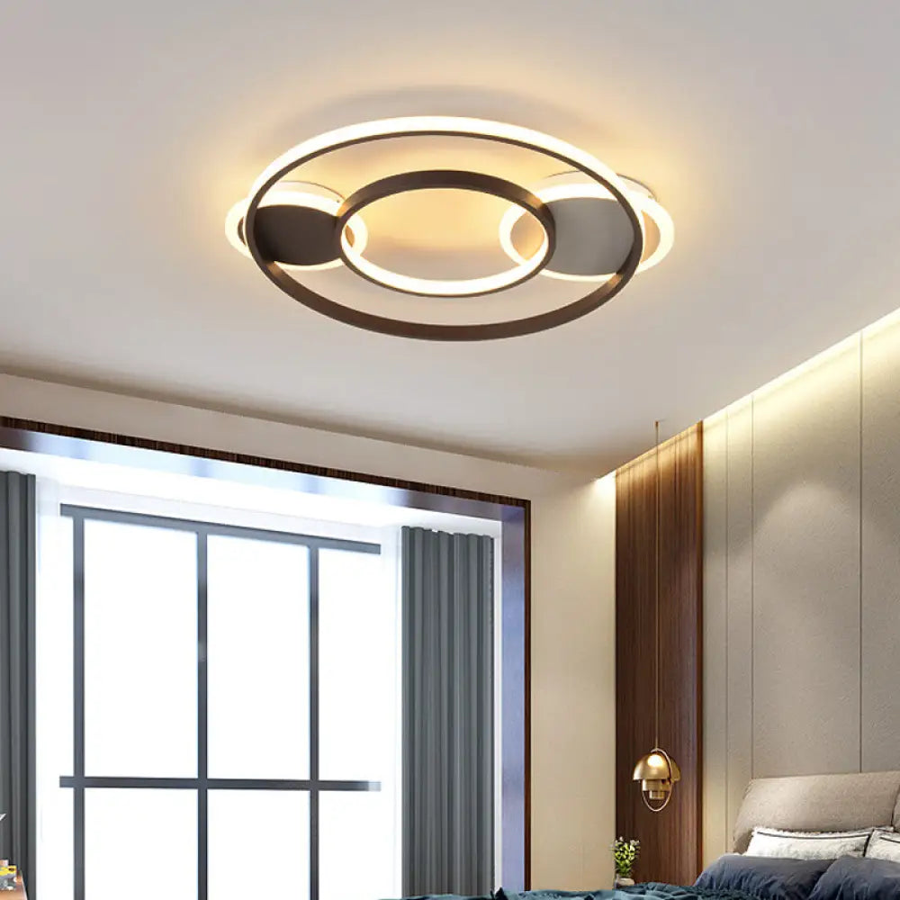Modern Black Circle Flush Mount Led Ceiling Lamp For Child’s Bedroom Beige / A