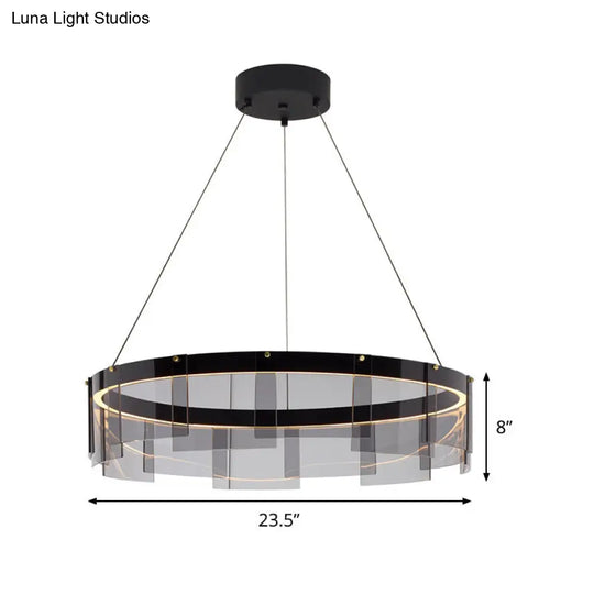 Modernist Smoky Grey Glass Led Pendant Light With Black Circle Design