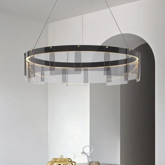 Modern Black Circle Pendant Light With Smoke Grey Glass And Led Technology