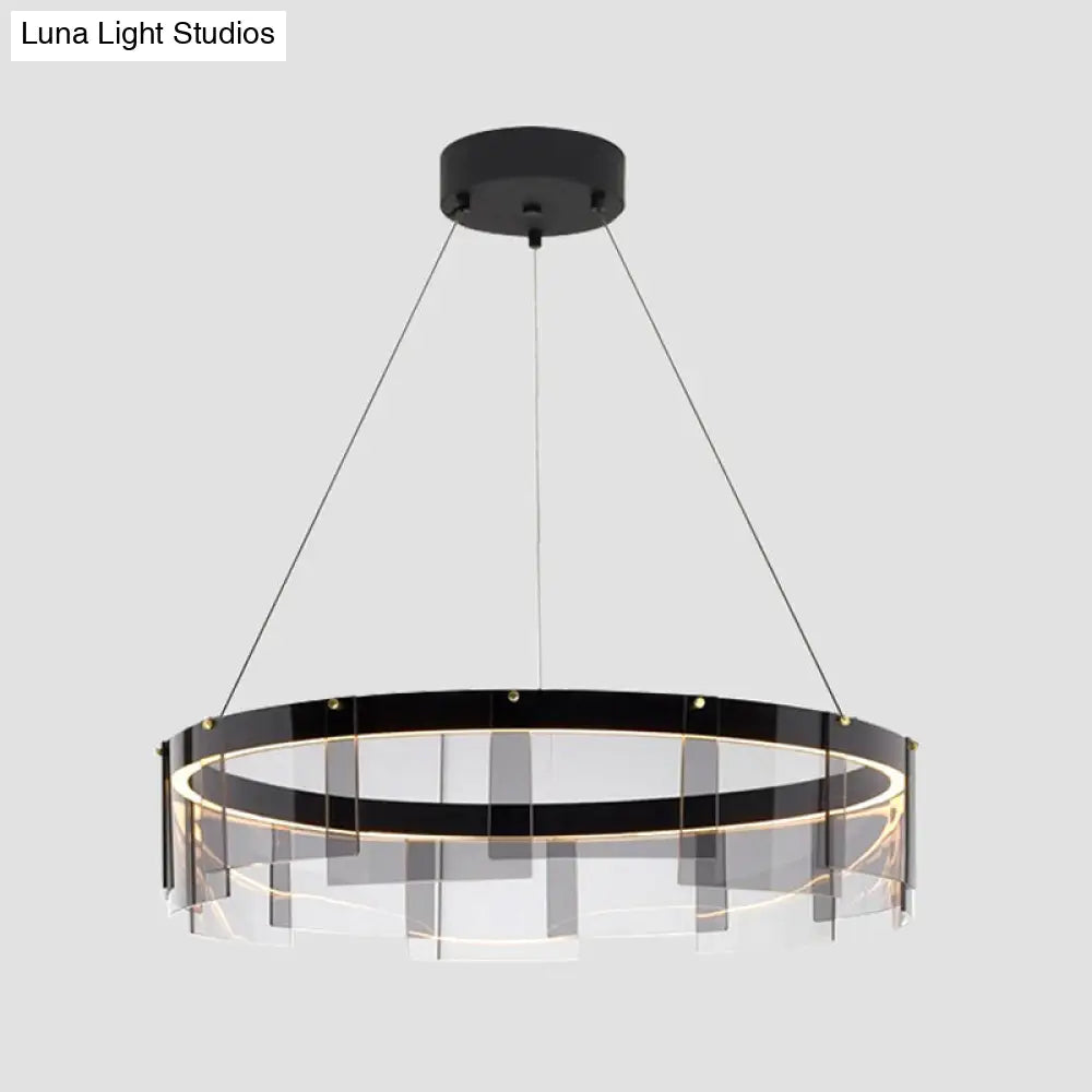 Modern Black Circle Pendant Light With Smoke Grey Glass And Led Technology