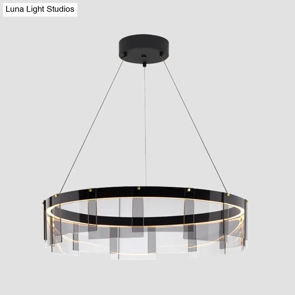 Modernist Smoky Grey Glass Led Pendant Light With Black Circle Design