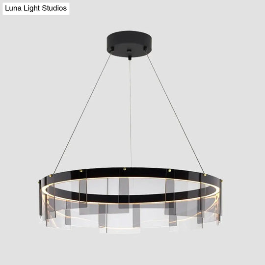 Modernist Smoky Grey Glass Led Pendant Light With Black Circle Design