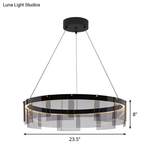 Modern Black Circle Pendant Light With Smoke Grey Glass And Led Technology