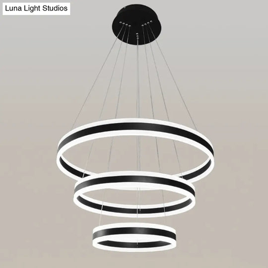 Sleek Black Circular Chandelier - 3-Light Acrylic Led Suspension Pendant For Dining Table