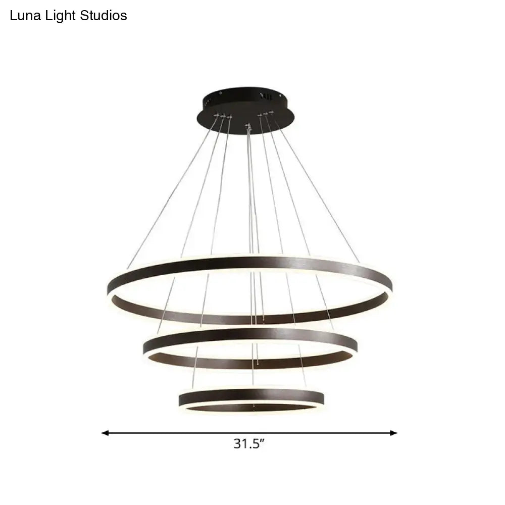 Sleek Black Circular Chandelier - 3-Light Acrylic Led Suspension Pendant For Dining Table