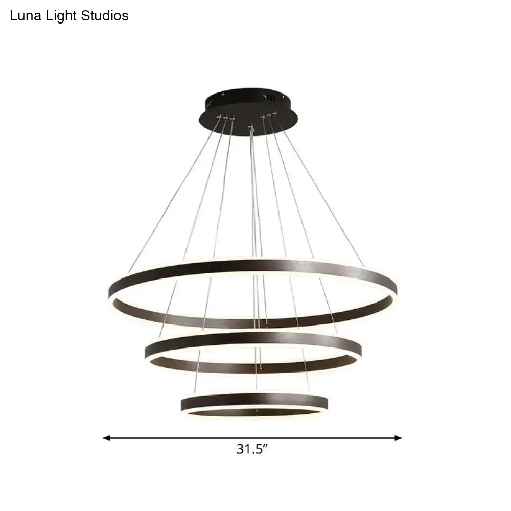 Modern Black Circular Chandelier - Simple 3-Light Acrylic Led Pendant For Dining Table