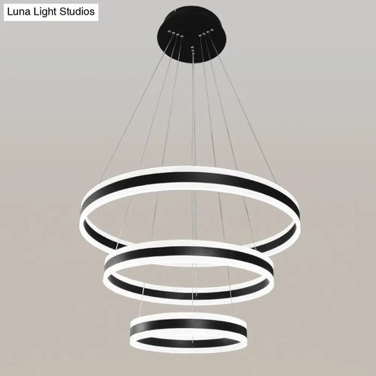 Modern Black Circular Chandelier - Simple 3-Light Acrylic Led Pendant For Dining Table