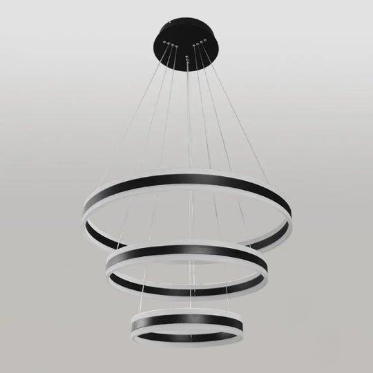 Modern Black Circular Chandelier - Simple 3-Light Acrylic Led Pendant For Dining Table