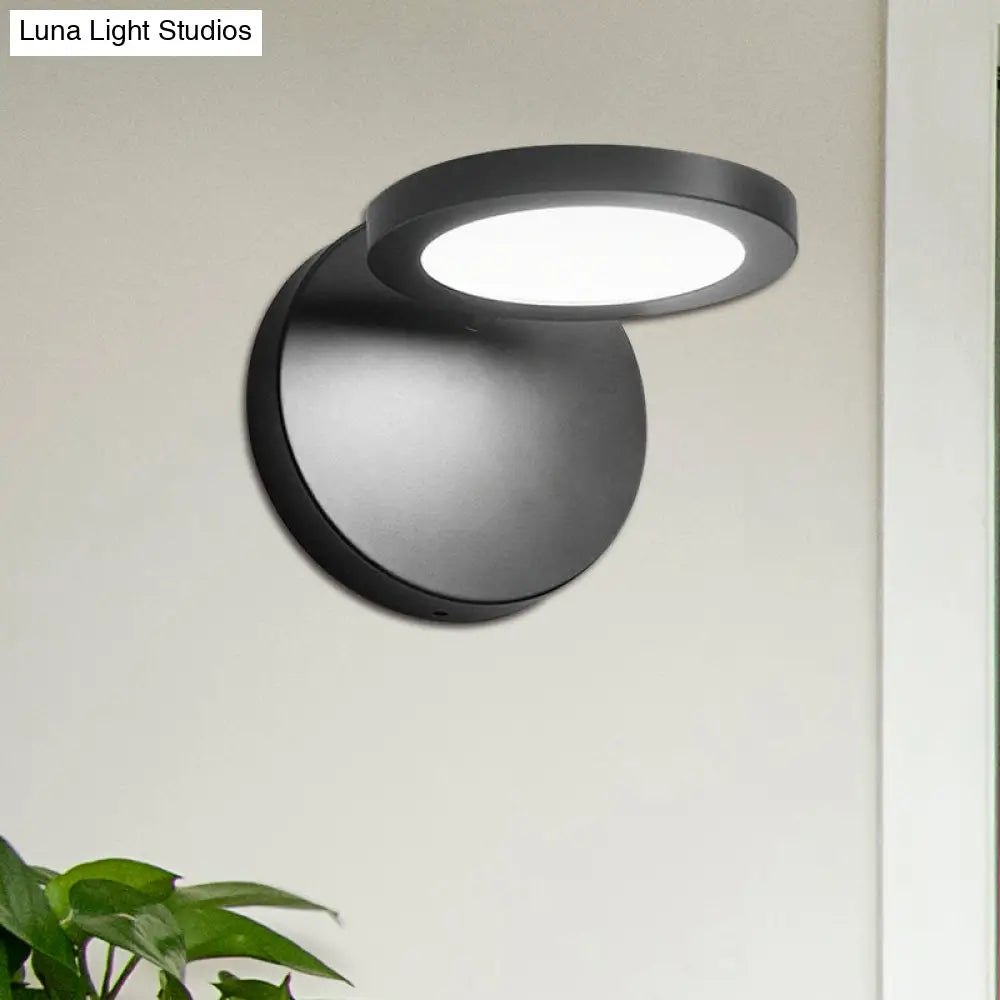 Modern Black Circular Led Wall Lamp With White/Warm Lighting And Stylish Acrylic Sconce