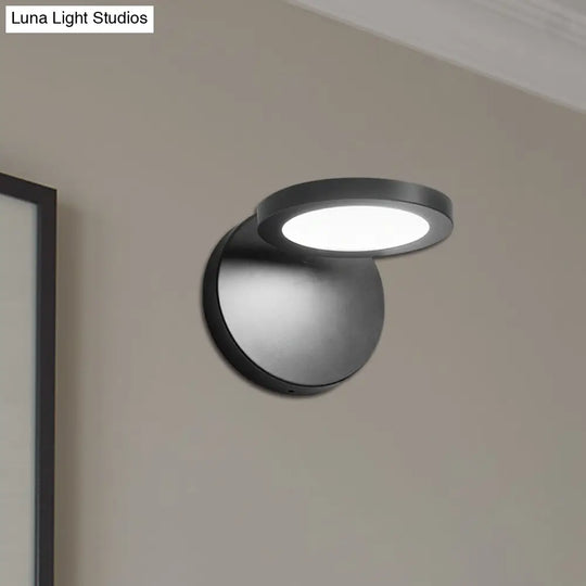 Modern Black Circular Led Wall Lamp With White/Warm Lighting And Stylish Acrylic Sconce