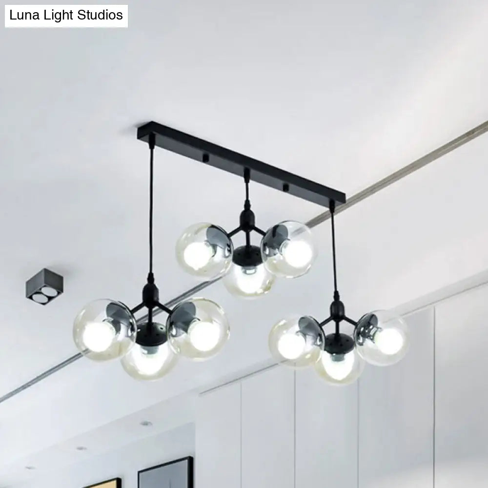 Modern Black Round Cluster Pendant Light With Linear Design And Clear Glass Shades