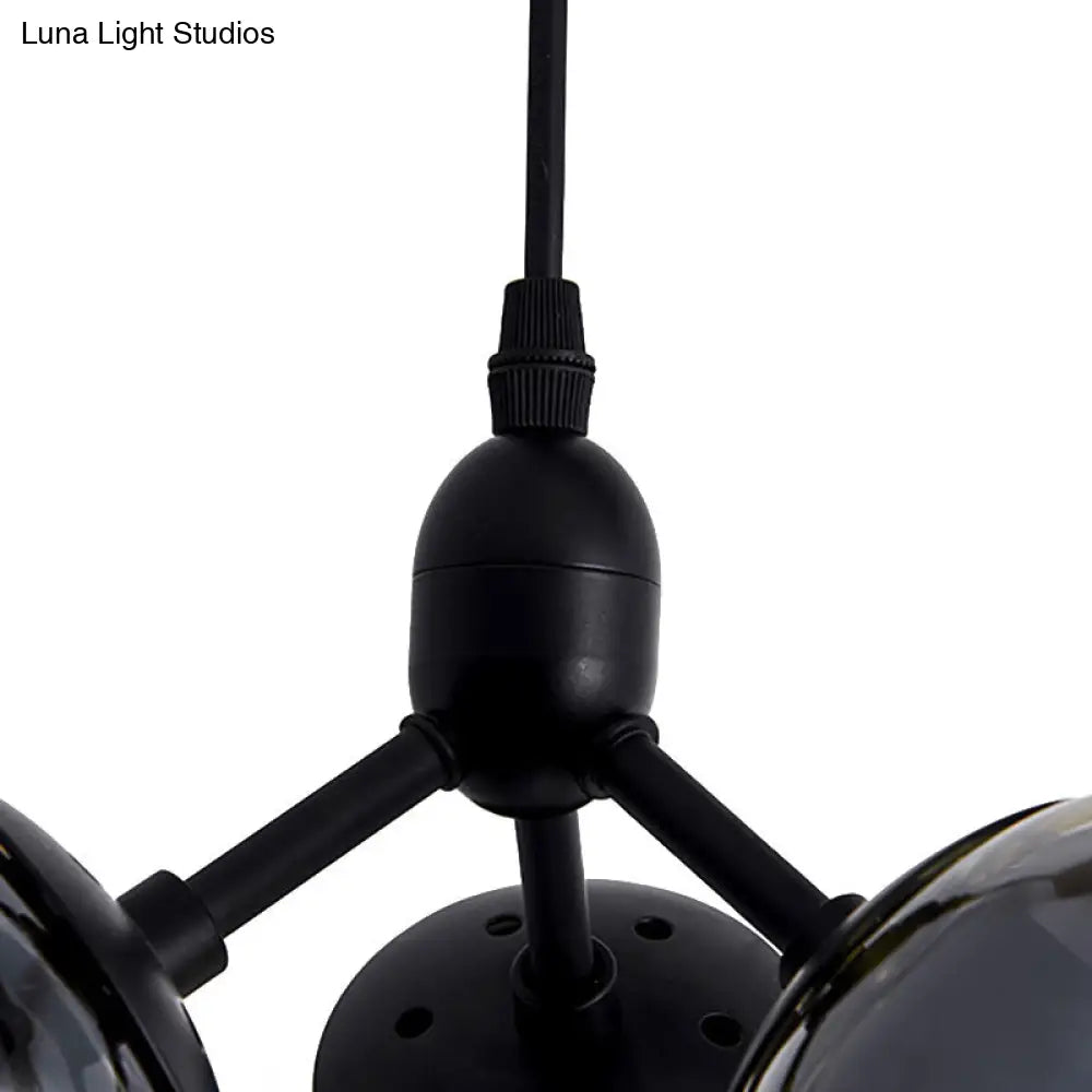 Modern Black Clear Glass Round Cluster Hanging Ceiling Lamp With Linear Design - Multiple Lights