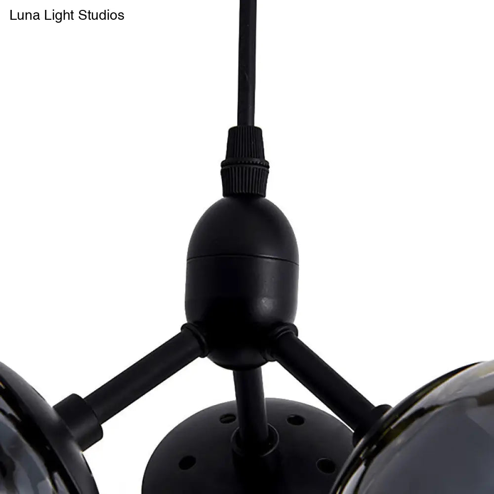 Modern Black Round Cluster Pendant Light With Linear Design And Clear Glass Shades