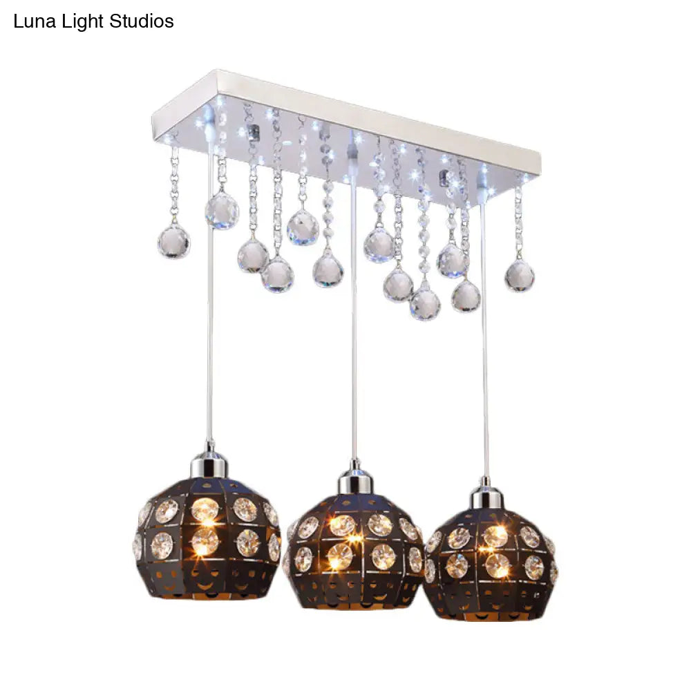 Metallic Cluster Pendant Light With Crystal Deco - Modernist Design 3 Heads Black Finish