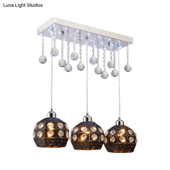 Metallic Cluster Pendant Light With Crystal Deco - Modernist Design 3 Heads Black Finish