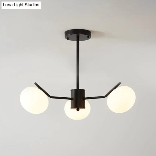 Modern Black/Coffee Ball Hanging Chandelier - Opal Frosted Glass Pendant Ceiling Light For Bedroom