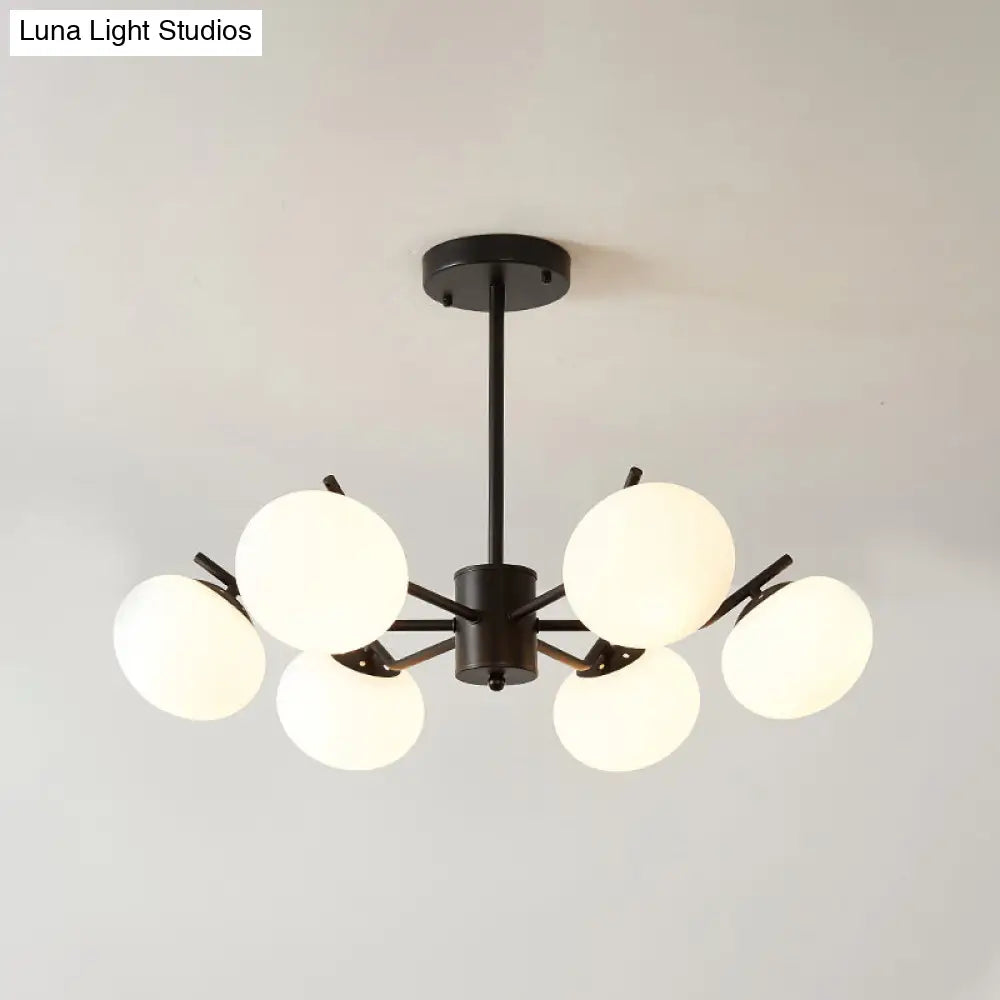 Modern Black/Coffee Ball Hanging Chandelier - Opal Frosted Glass Pendant Ceiling Light For Bedroom