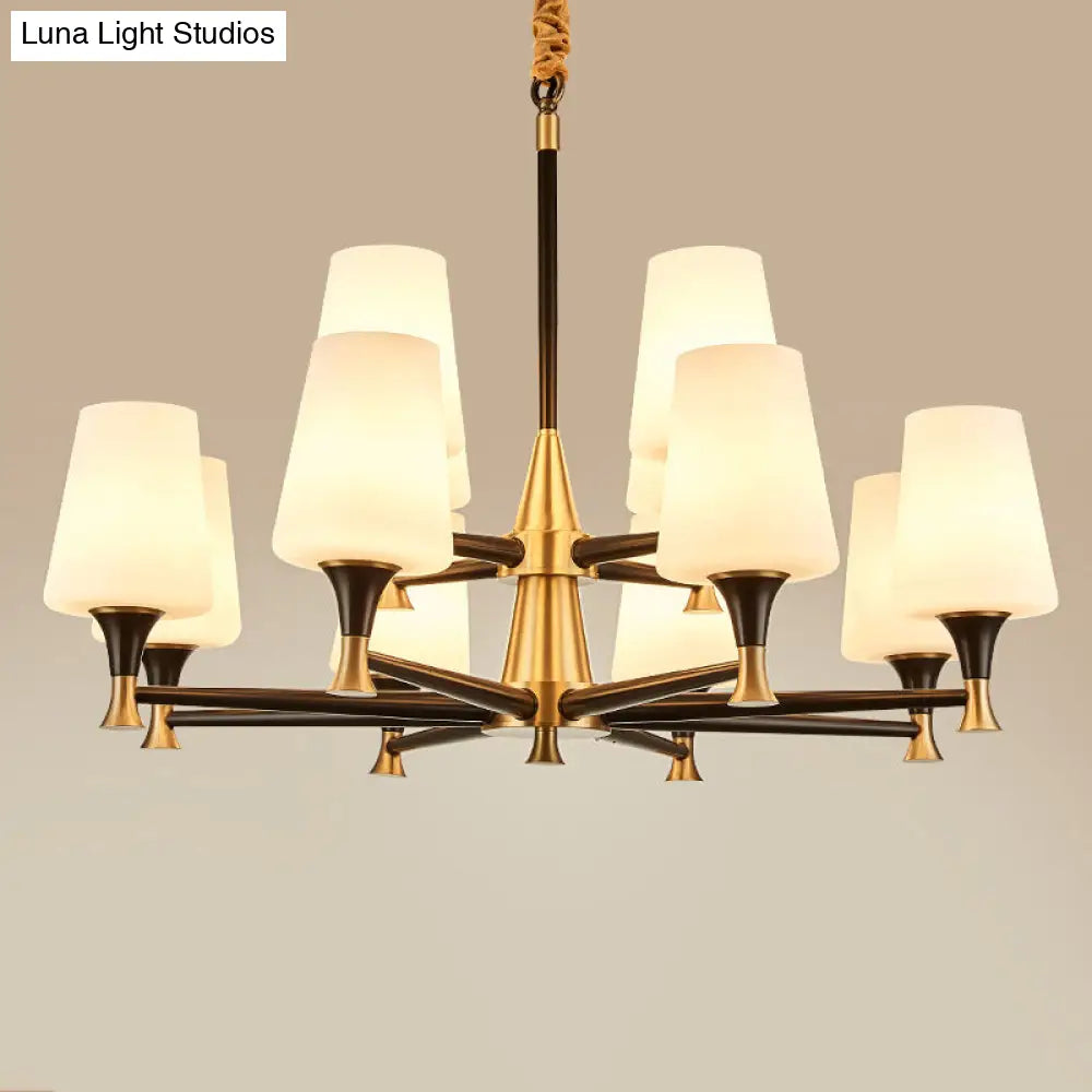 Modern Black Conical Glass Chandelier Light For Traditional Bedroom Ceiling