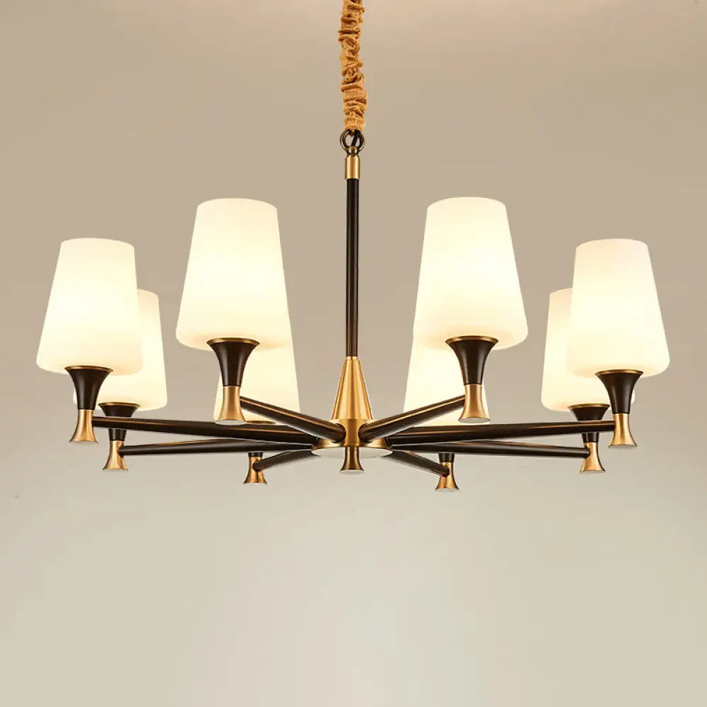 Modern Black Conical Glass Chandelier Light For Traditional Bedroom Ceiling 8 / White