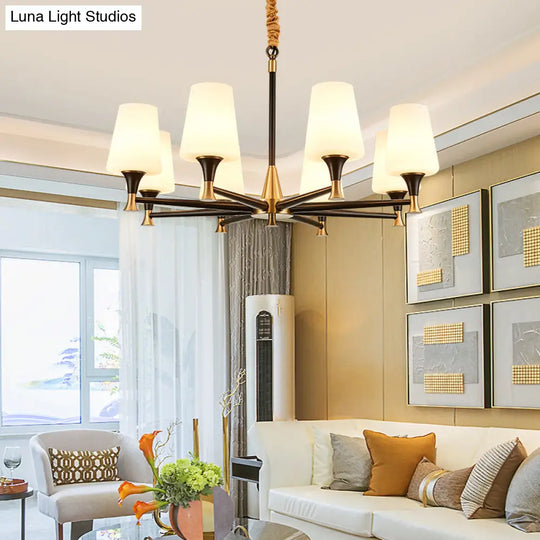 Modern Black Conical Glass Chandelier Light For Traditional Bedroom Ceiling