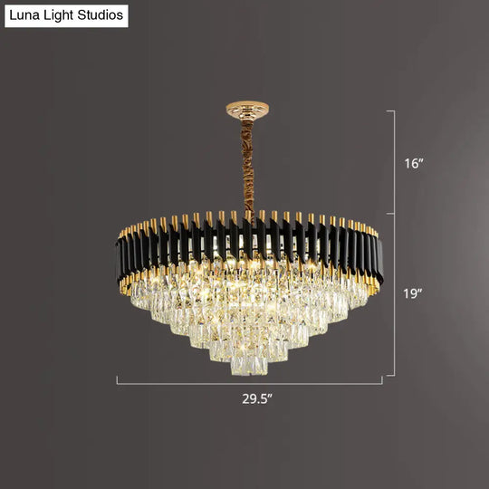 Modern Black Conical Pendant Lamp With Opulent K9 Crystal Prism Chandelier For Restaurants / 29.5