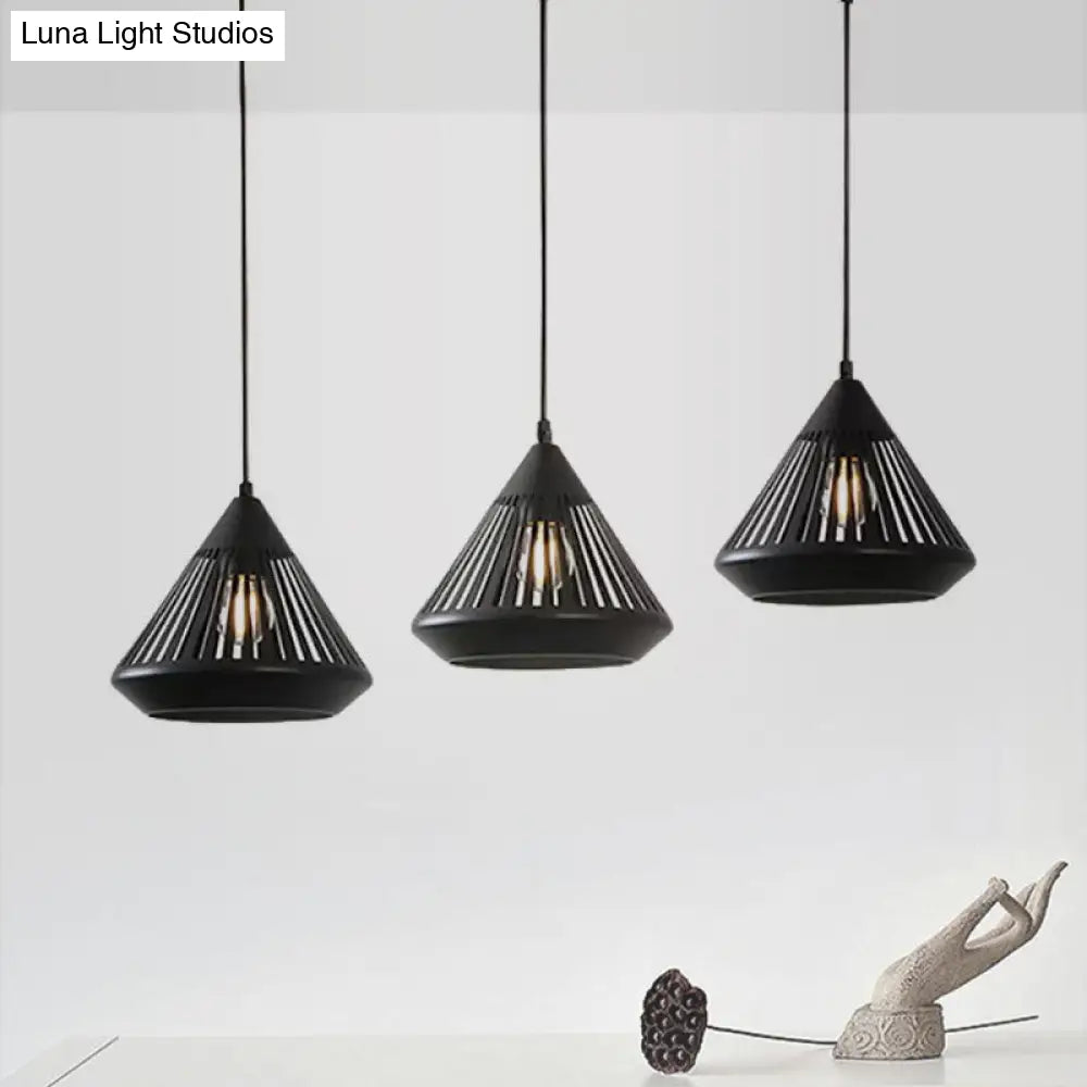 Modern Black Conical Ceiling Pendant Light - 3 Lights Suspended For Dining Room