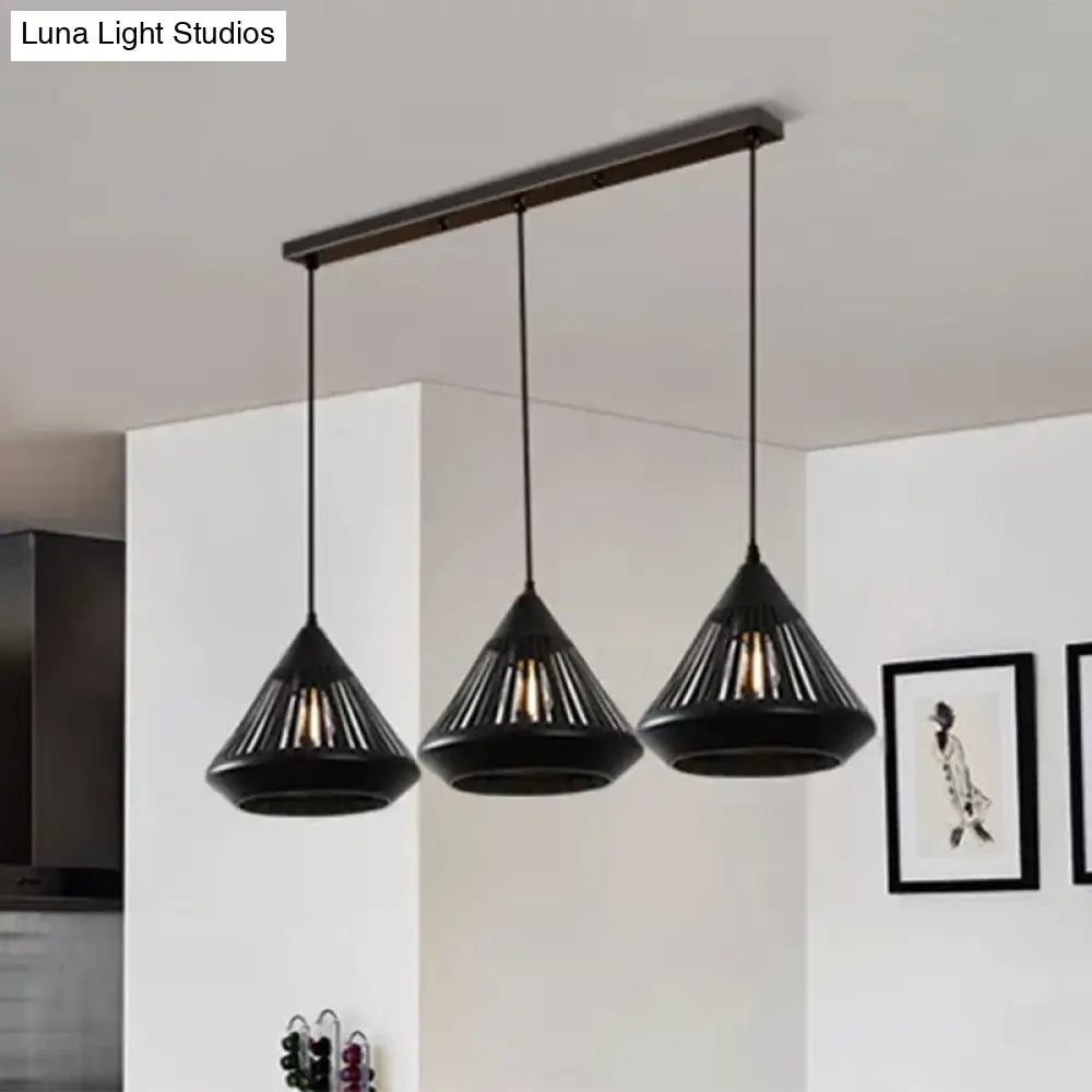 Modern Black Conical Pendant Light With 3 Suspension Lights For Dining Room