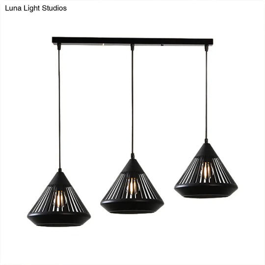 Modern Black Conical Pendant Light With 3 Suspension Lights For Dining Room