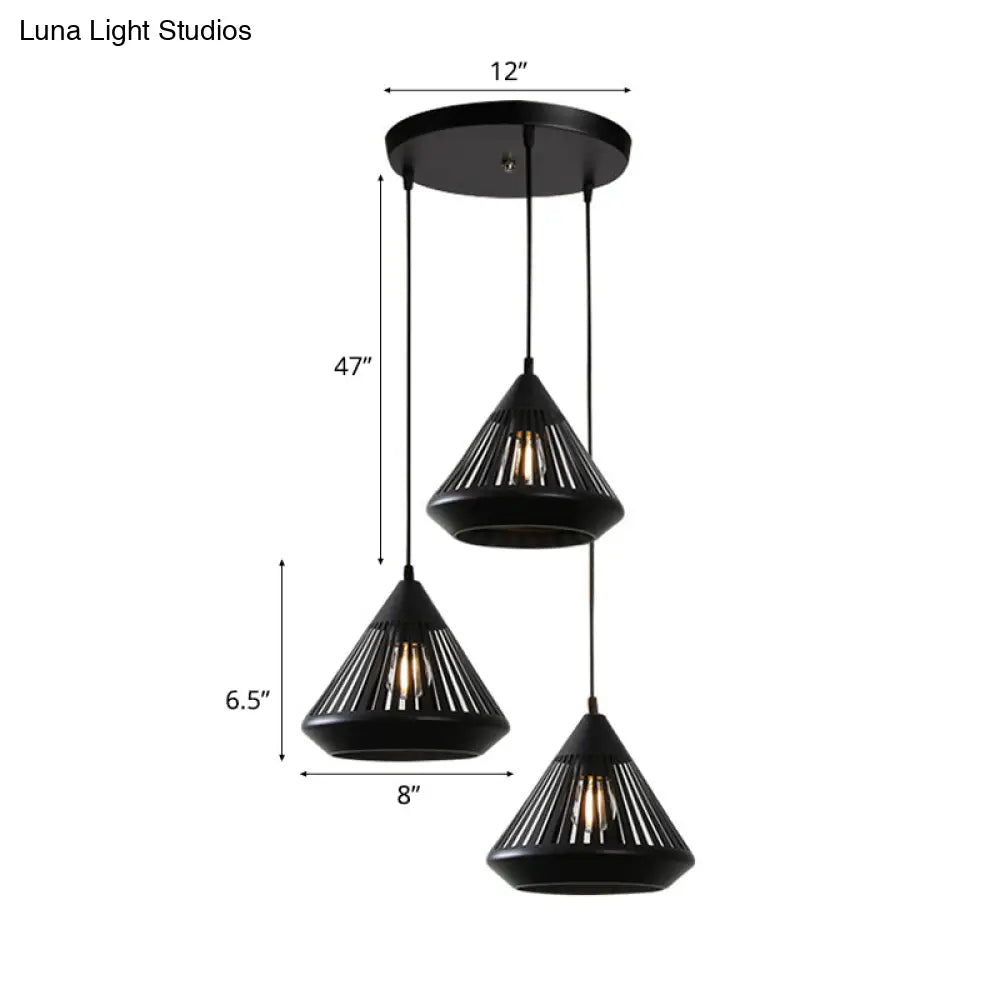 Modern Black Conical Pendant Light With 3 Suspension Lights For Dining Room