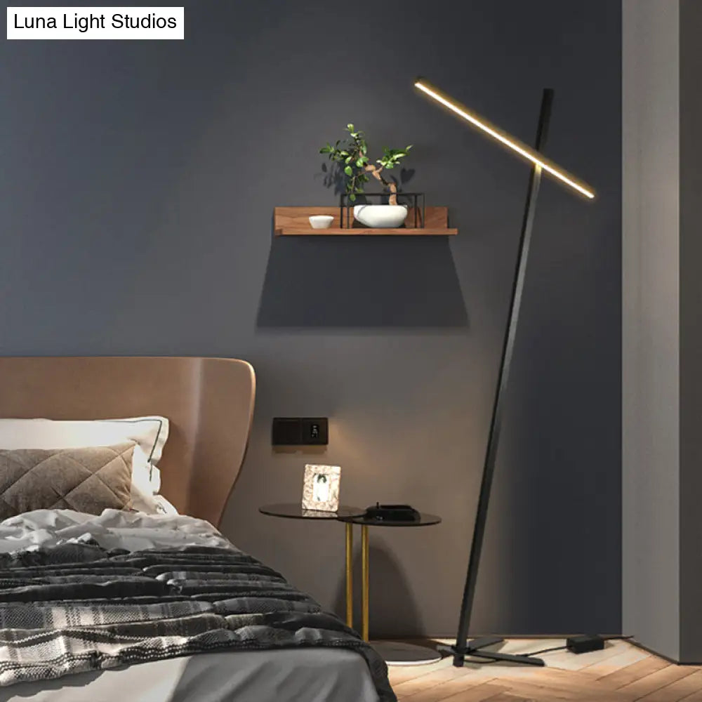 Modern Black Cross-Shaped Led Floor Reading Lamp For Bedroom