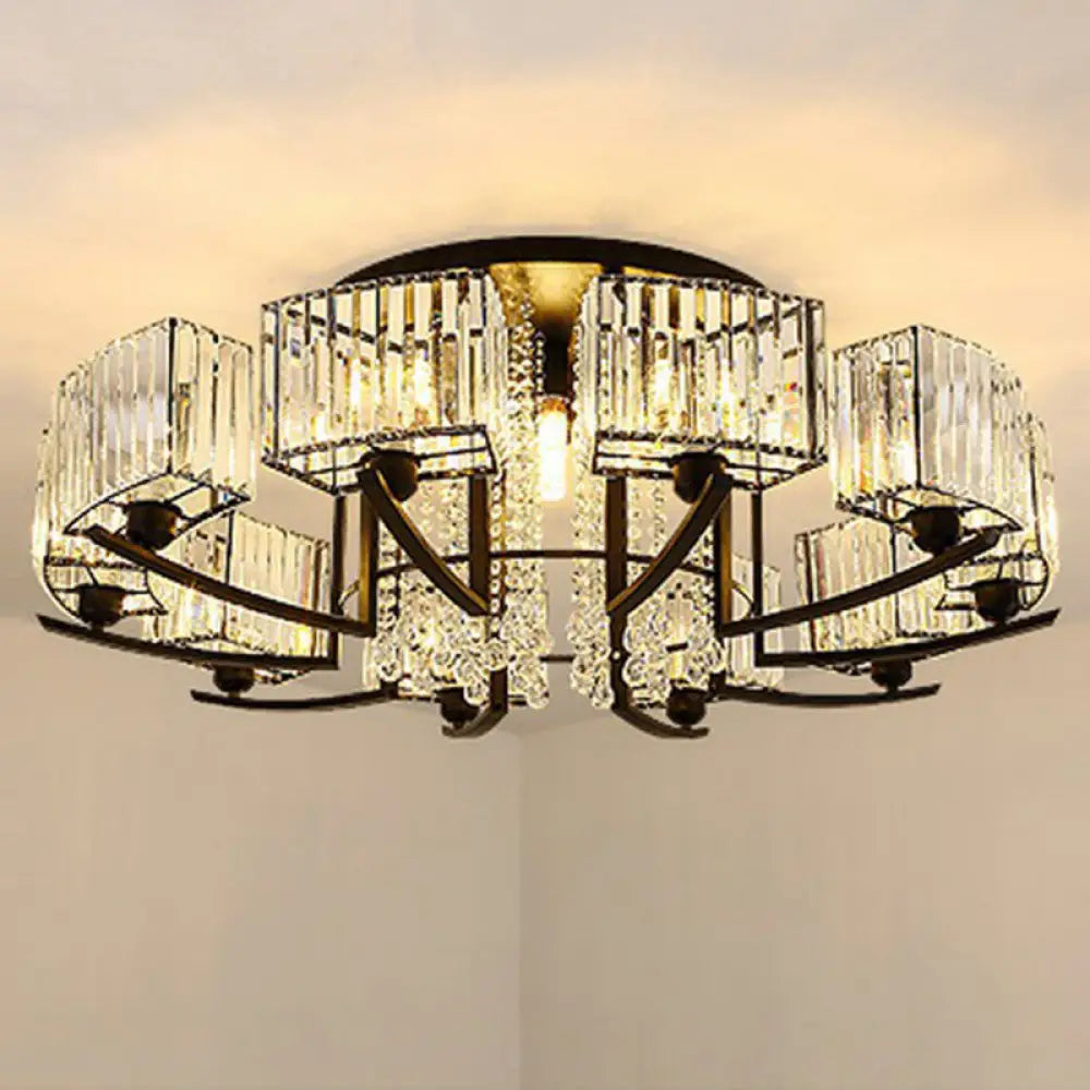 Modern Black Crystal Bedroom Ceiling Light - Rectangle Semi Flush Mount Lamp 16 /